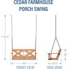 Backyard Cedar Farmhouse Outdoor Porch Swing with Chain, Water Resistant,Person Seating, 600 Lb Weight Capacity,with 4.6 ft.