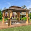 10' x 12' Hardtop Gazebo, Galvanized Steel Double Roof Gazebo with Aluminum Frame, Permanent Outdoor Metal Pavilion