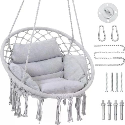 Hammock Hanging Swinging Chair with Medium Cushion, Perfect for Bedroom, Porch, Adults, Balcony